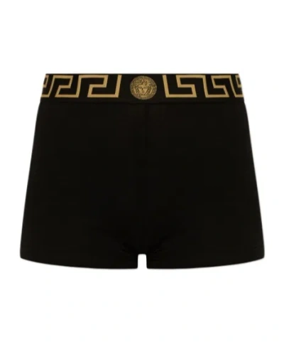 Versace Greca-print High-waist Boxers In Black