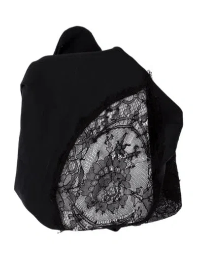 Pre-owned Versace Greca Print Lace Trim Tights In Black
