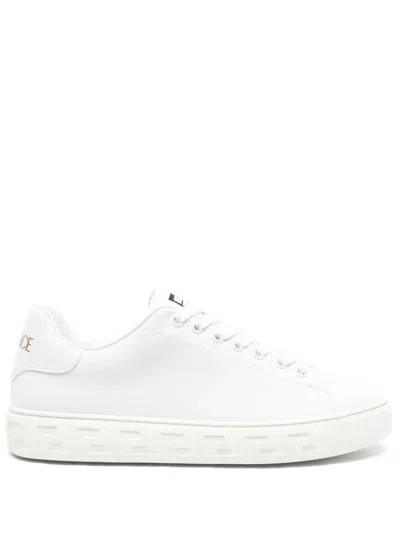 VERSACE VERSACE GRECA PRINT LEATHER SNEAKERS