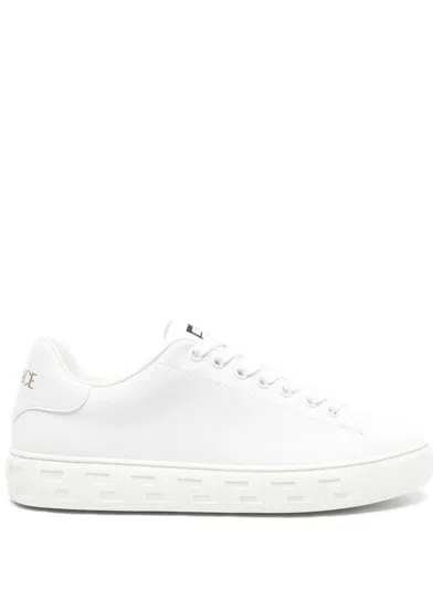 Versace Greca Print Leather Sneakers In White