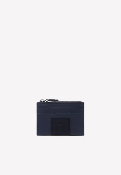Versace Greca Print Leather Wallet In Navy