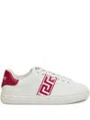 Versace Leather Sneakers With Greca Detail And Accents In White