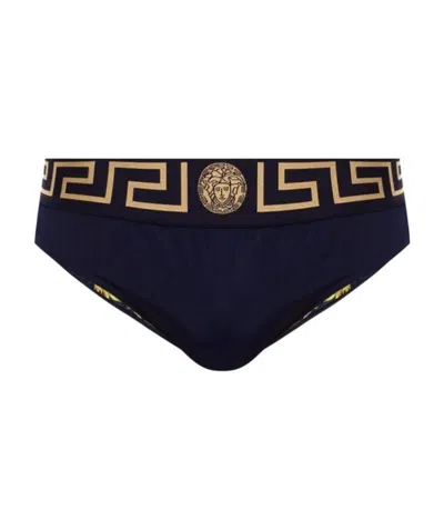 Versace Greca-print Swimming Trunks In Brown