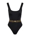 Versace Black One-piece Swimsuit With Greca And Medusa Band In Black