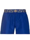 Versace Blue Swim Shorts With Elastic Waist With Greca Motif In Tech Fabric Man In Blue
