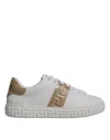 Versace White Brown Greca Print Tpu Low Top Men Sneakers Shoes In White