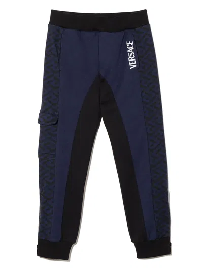 Versace Kids' Greca-print Track Trousers In Blue
