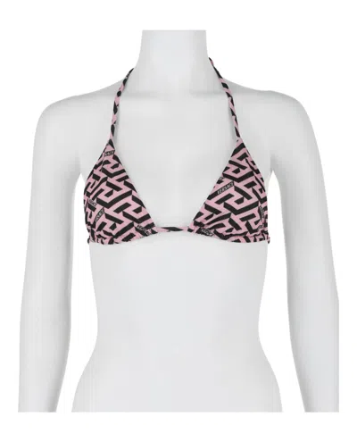 Versace Greca Print Triangle Bikini Top In White