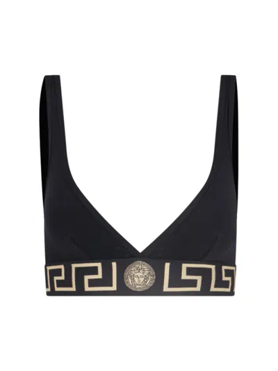 Versace Greca Print Triangle Bralette In Black