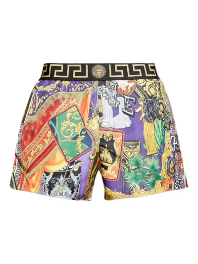Versace Greca Print-waistband Swim Shorts In Multi