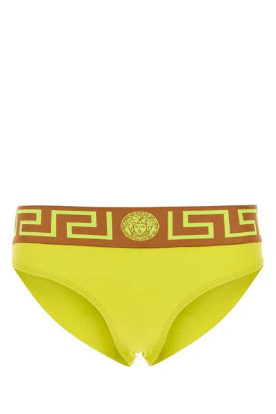 Versace Greca Printed Waistband Bikini Bottoms In Yellow