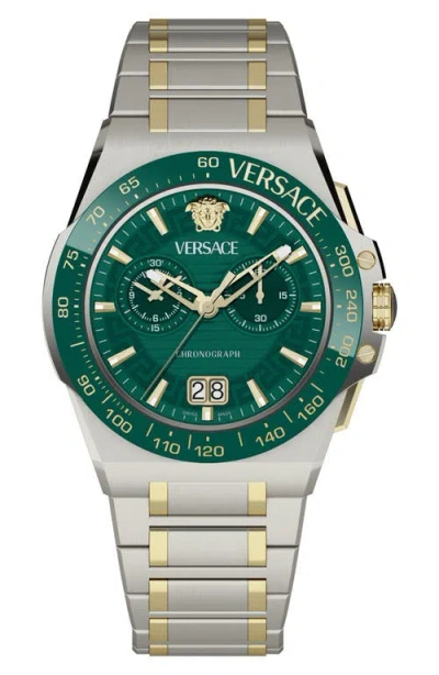 VERSACE VERSACE GRECA REACTION CHRONOGRAPH TWO-TONE BRACELET WATCH, 43MM
