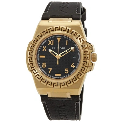 Versace Greca Reaction Quartz Black Dial Men's Watch Ve3i00222 In Black / Gold Tone