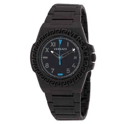 Pre-owned Versace Greca Reaction Quartz Black Dial Men's Watch Ve3i00622