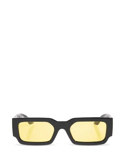 Versace Greca Rectangle-frame Sunglasses In Black