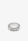 Versace Greca Ring With Engraved Logo In Silver