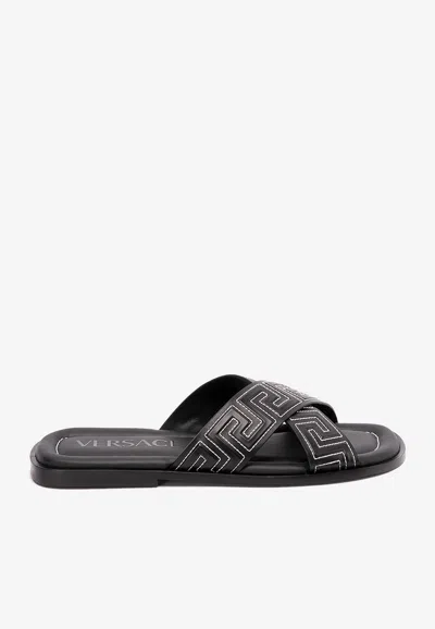 Versace Greca Sandals In Calf Leather In Multi