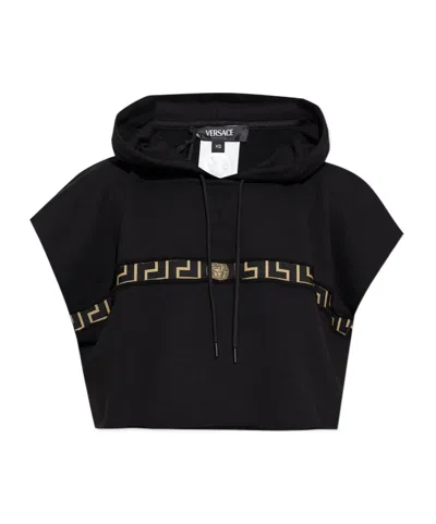 Versace Greca Short-sleeved Cotton Hood In Black