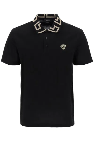 Versace Greca Short-sleeved Polo Shirt In 1b000