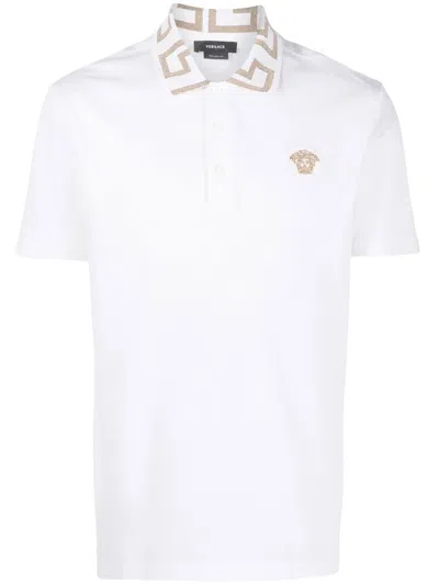 Versace Greca Short-sleeved Polo Shirt In Optical White