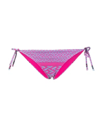 Versace Greca Side-tie Bikini Bottoms In Pink