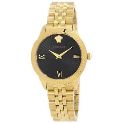 Pre-owned Versace Greca Signature Black Dial Ladies Watch Vevc01121
