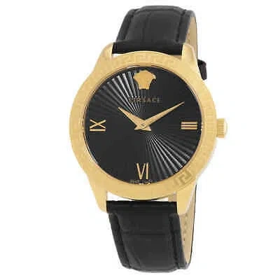 Pre-owned Versace Greca Signature Quartz Black Dial Ladies Watch Vevc00319