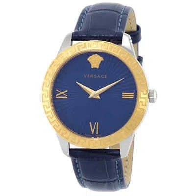 Pre-owned Versace Greca Signature Quartz Blue Dial Ladies Watch Vevc00219