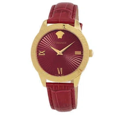Pre-owned Versace Greca Signature Quartz Red Dial Ladies Watch Vevc00921