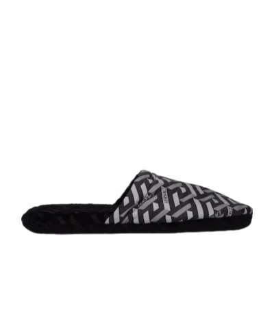 Versace Greca Signature Slippers In Black