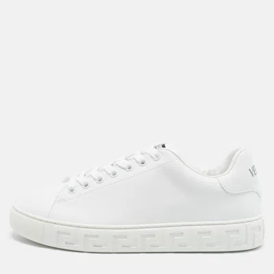 Pre-owned Versace Greca Size 37.5 White Leather Low Top Sneakers