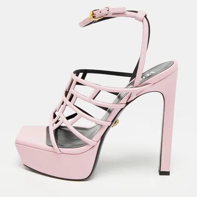 Pre-owned Versace Greca Size 39 Light Pink Leather Maze La Medusa Platform Sandals