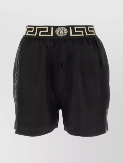 Versace Logo Waistband Pigiama Shorts In Black