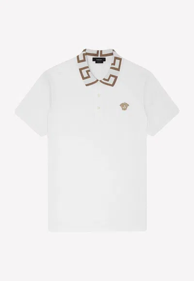 Versace Greca Slim-fit Polo T-shirt In White