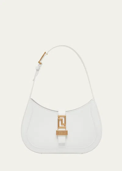 Versace Greca Small Leather Hobo Bag In Optic White Versa