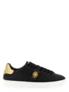 Versace Black Low Top Sneakers With Contrasting Heel With Logo Lettering And Medusa Plaque In Tech Fabric Ma In Black