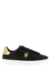 Versace Black Low Top Sneakers With Contrasting Heel With Logo Lettering And Medusa Plaque In Tech Fabric Ma In Black