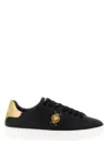 Versace Black Low Top Sneakers With Contrasting Heel With Logo Lettering And Medusa Plaque In Tech Fabric Ma In Black