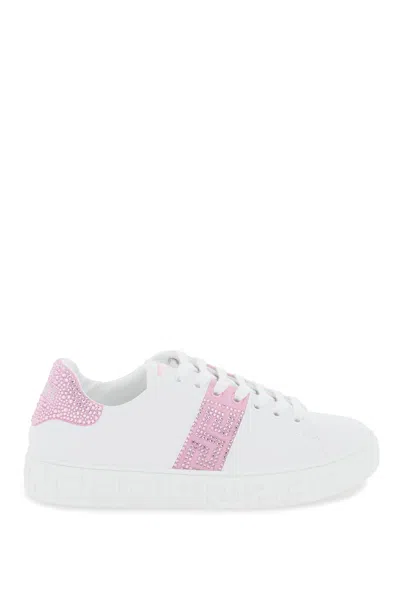 Versace Greca Sneakers With Crystals In White Pale Pink (white)