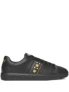 Versace Black Greca Embellished Nylon Faux-leather Sneakers In Black