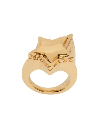 Versace Greca Star-shaped Ring In Yellow
