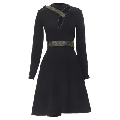 Versace Greca Stitch Leather Harness Strap Fre Dress In Black