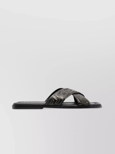 Versace Strappy Leather Sole Sandals In Black
