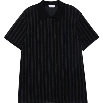 Versace Greca Stripe Jacquard Polo In Black