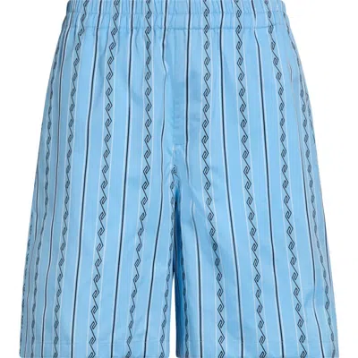 Versace Greca Stripe Jacquard Shorts In Blue