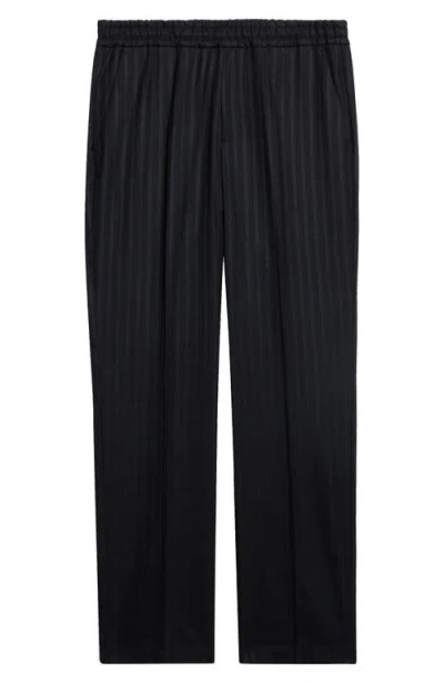 Versace Greca Stripe Wool Straight Leg Pants In Black
