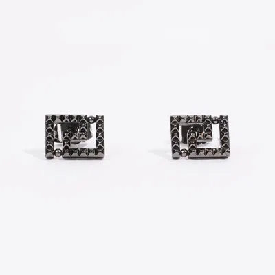 Versace Greca Stud Earrings Ruthenium Gunmetal In Black