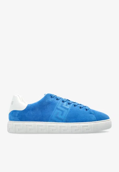 Versace Greca Suede Sneakers In Blue