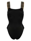 Versace One-piece Swimsuit With Greca Border In Black