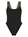 Versace Open Back Swimsuit With Signature Greca Detailing In Black